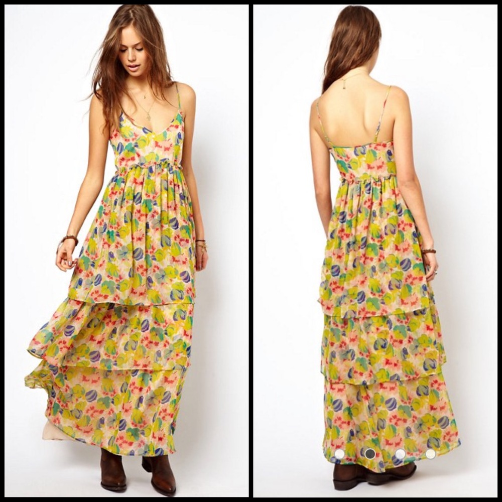 ASOS Tiered Ruffle Floral Maxi Dress Sundress - Picture 2 of 8
